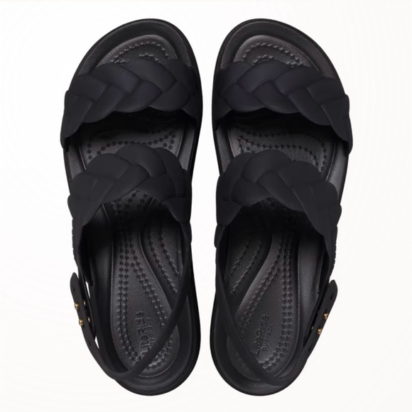 CROCS Women's Black Brooklyn Woven Wedges - Picture 6 of 7